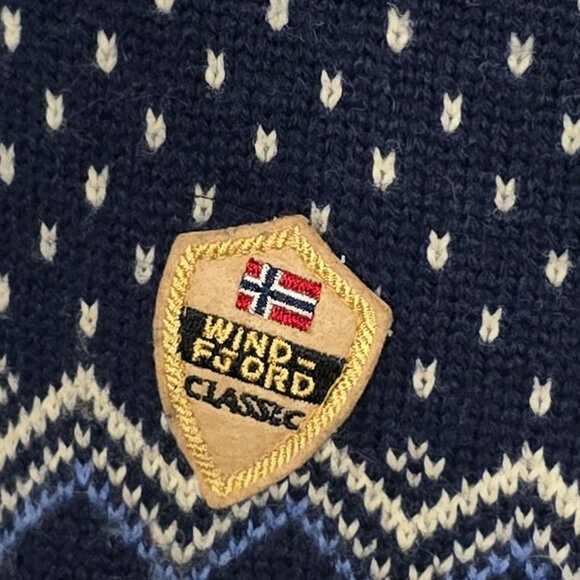 Windfjord Norway Pure New Wool Full Zip Sweater - Blue White - Sz L* - Picture 2 of 5